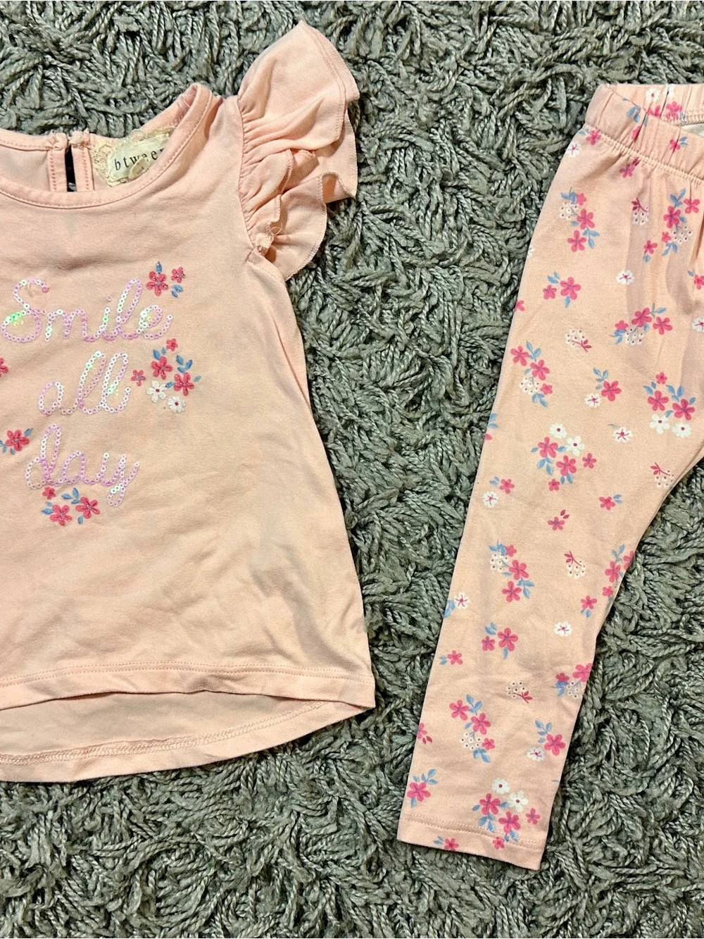 btween Peach Pink Floral Pajama Set - Smile All Day Tee & Leggings - Picture 4 of 9